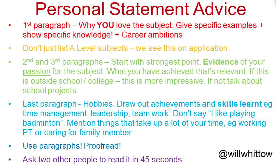 Personal Statement Advice - Will Whittow